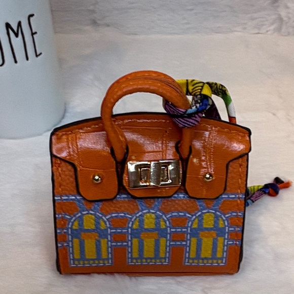 Orange Patterned Fashion Bag Charm - Picture 2 of 5